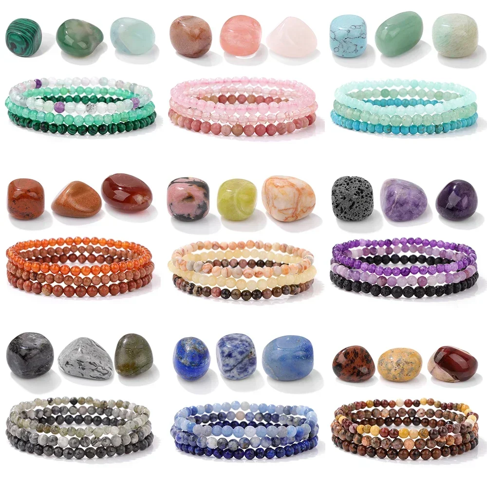 3 teile/satz Naturstein 4mm Perlen Armbänder mit Heilung Reiki Quarzs Stein Armband Set für Frauen Männer Yoga Energie Armreif Schmuck
