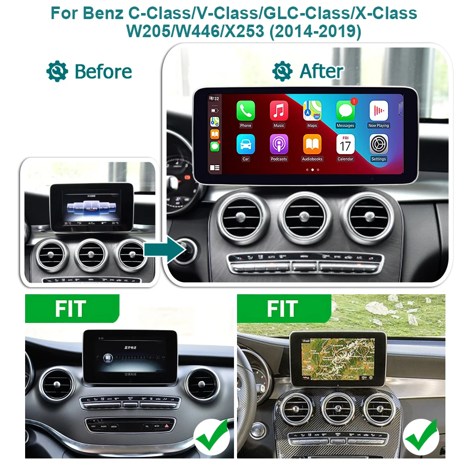 Wondefoo 12.5” Android 15 Auto Car Radio 1920*720P Screen Wireless Carplay Stereo For Mercedes Benz C Class W205 GLC Class X253 V Class W446 NTG 5.0 2015-2018 Bluetooth Autoradio Navigation 2 DIN 8 Core Multimedia Player WIFI 4G 
