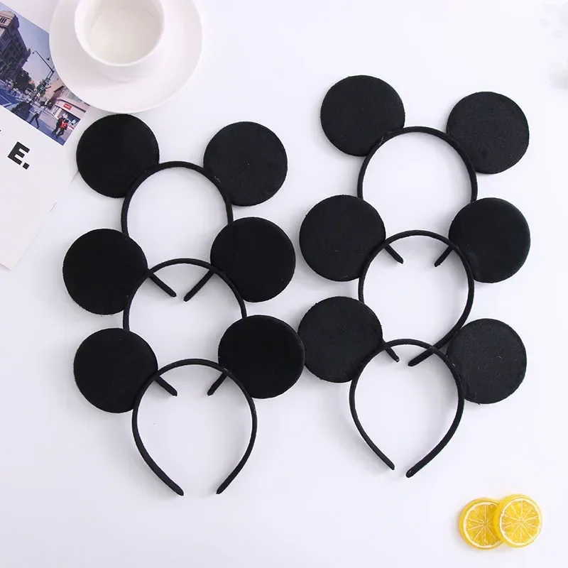 12PCS/SET Mouse Ears Headband Solid Black Bigger Ears Birthday Accessories Hairband Party Party Favors Round Ear Animal Headband view 2