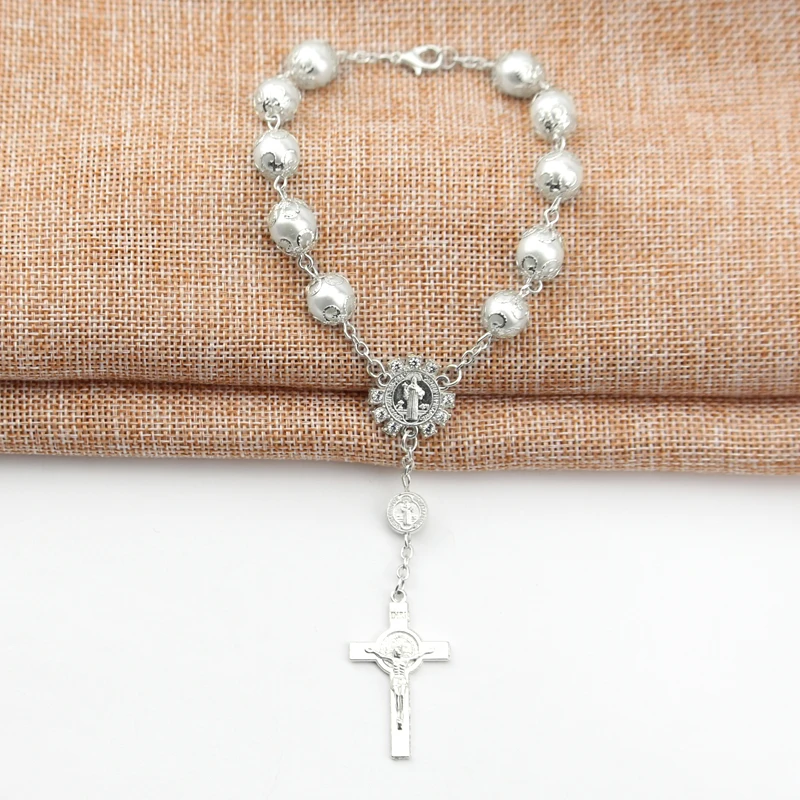 Imitation Pearl Beads Catholic Rosary Catholic Holy Communion Silver Color Wings Crucifix Pendants Cross Bracelet Jewelry Gifts