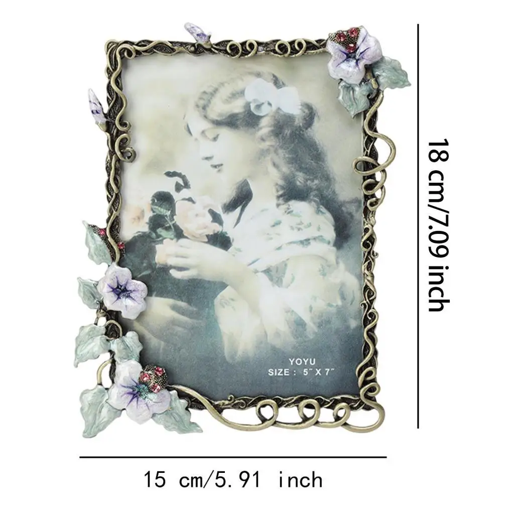 Metal Floral Vintage Picture Frame Decorative Photo Art Holder Tabletop Antique Frame for Personal Photos