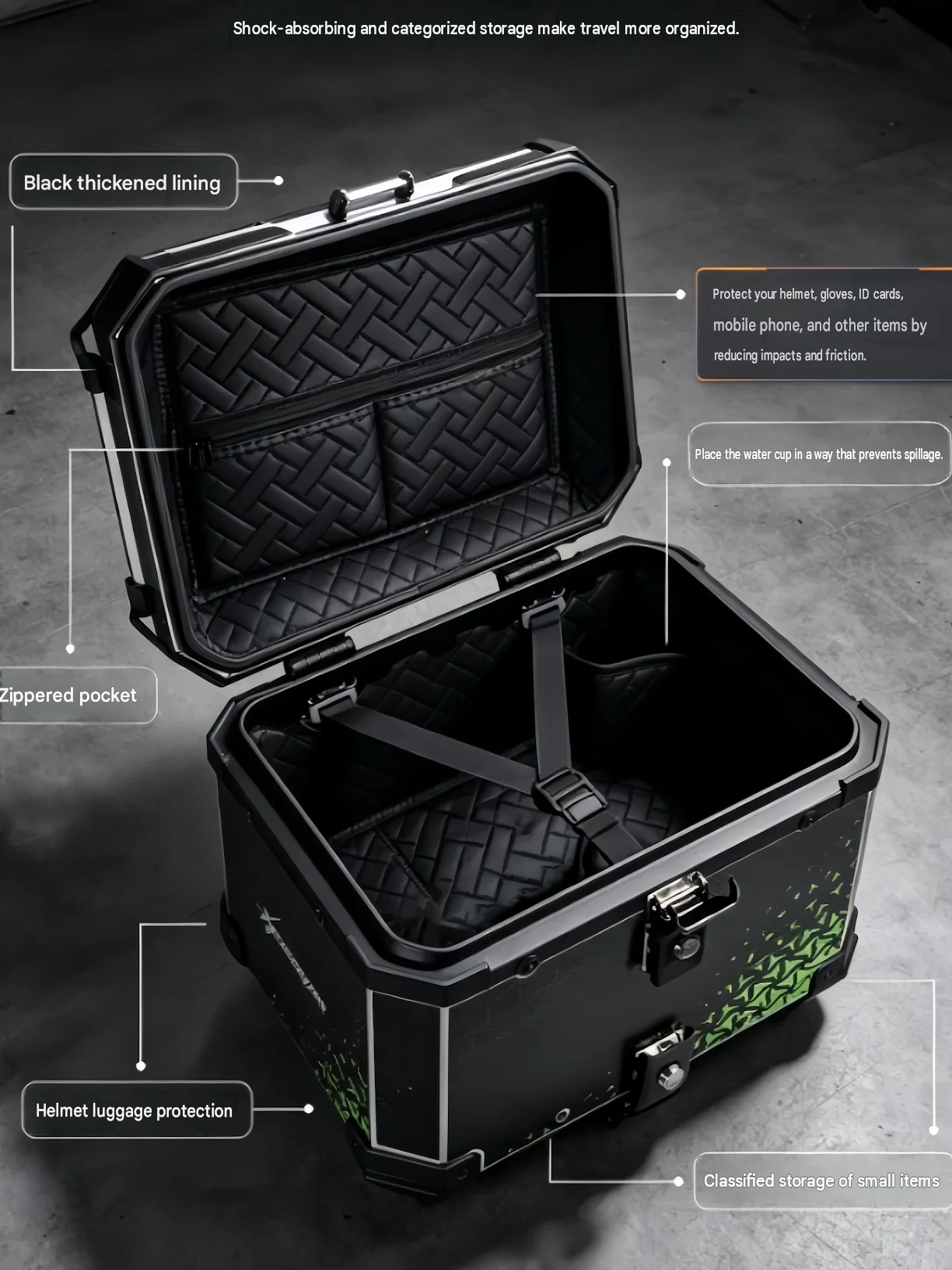 Universal 45L X3 Laser‑Reflective Aluminum Tail Box Dual‑Lock Quick‑Release Waterproof Motorcycle Touring Mod Accessories