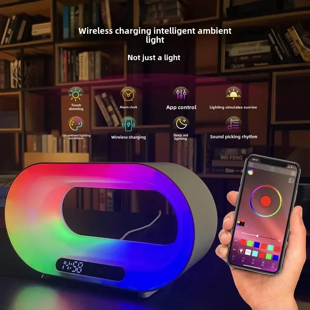 Intelligence APP Bluetooth Clock Wireless Charger Night Light Mobile Phones Multifunctional Colorful Atmosphere Desk Lamp New