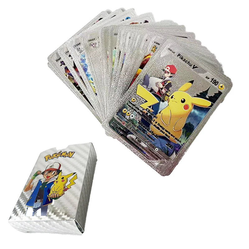 15-55pcs Pokemon Gold Pikachu Cards Box Golden Silver Spanish French English Charizard Cards Rare Collection Battle Card Toys