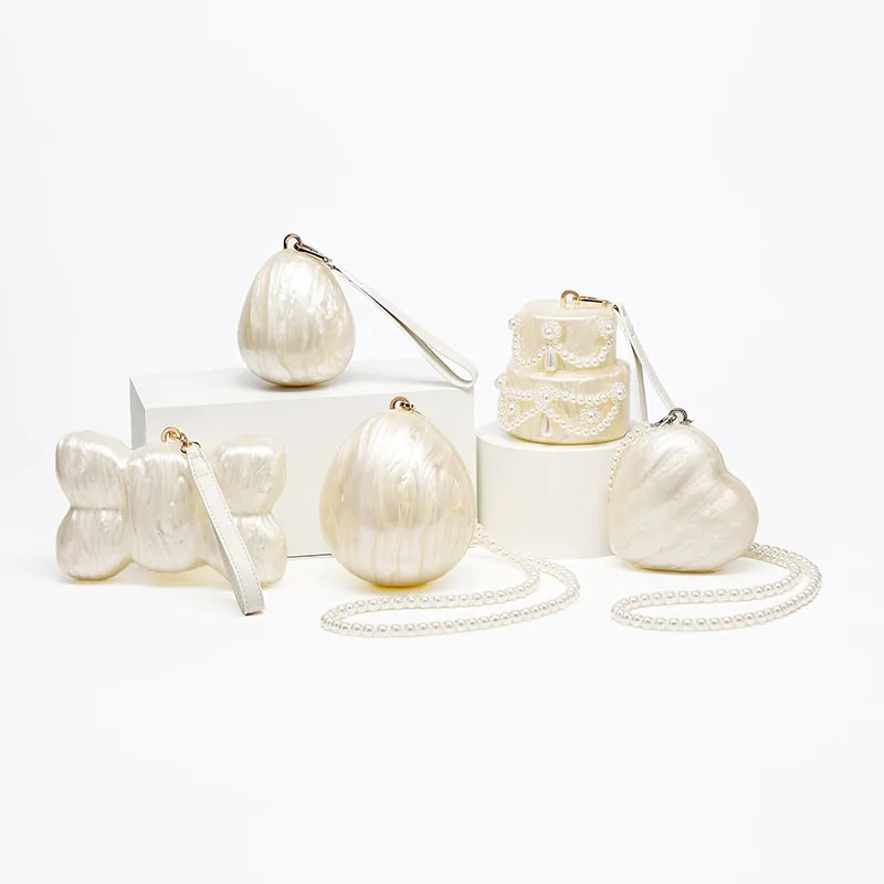 

Exquisite Pearl Banquet Purse Acrylic Bag Fashion Wedding Handbag Cake Bow Love Ball Special Shape Chain Luxury Crossbody Bag