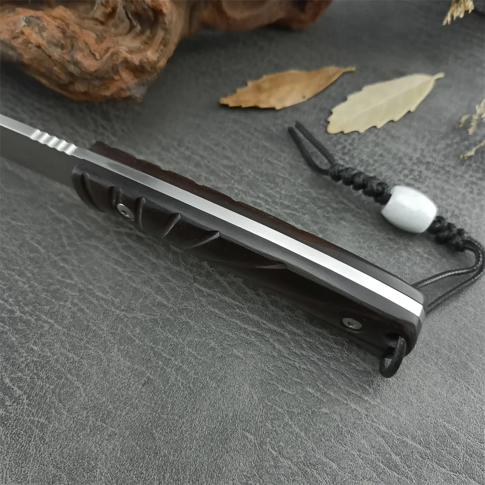 Cuchillo de hoja fija Full Tang de 7 pulgadas con funda, hoja 5CR13MOV, mango de madera, transporte diario, equipo de autodefensa para caza para hombres