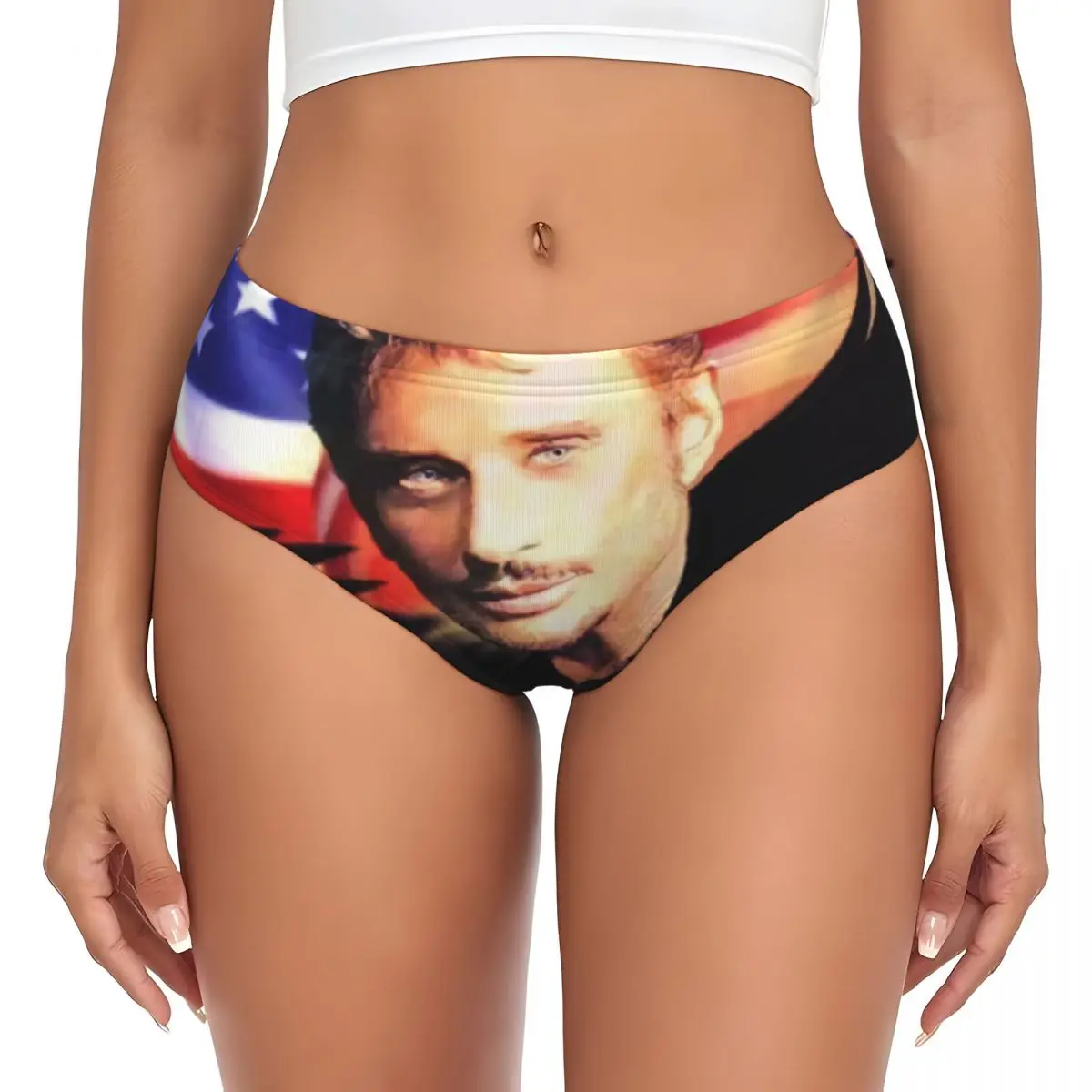 

Custom Johnny Hallyday Brief Panties Women's Breathable Stretch Singer French France Underwear Valentine's Day Gifts Underpants