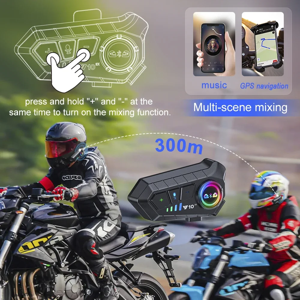 1/2x Music Interphone Bluetooth 5.3 Motorcycle Helmet Intercom Headset Waterproof 300m Intercomunicador Speaker Earphone