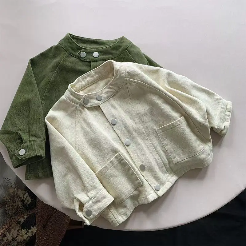 

2025 New Spring Autumn Boys Girls Casual cotton Jackets Button Jacket Kids Fashion Tops Children Overwear Clothes 80-130CM