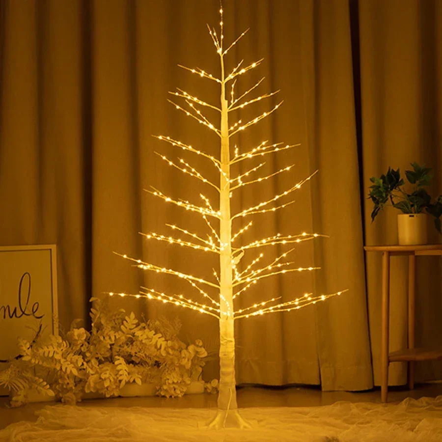 

1.5M 1.8M Lighted Birch Tree Prelit White Christmas Tree With Copper Wire Fairy Light Lighted Up Artificial Trees Twig Tree