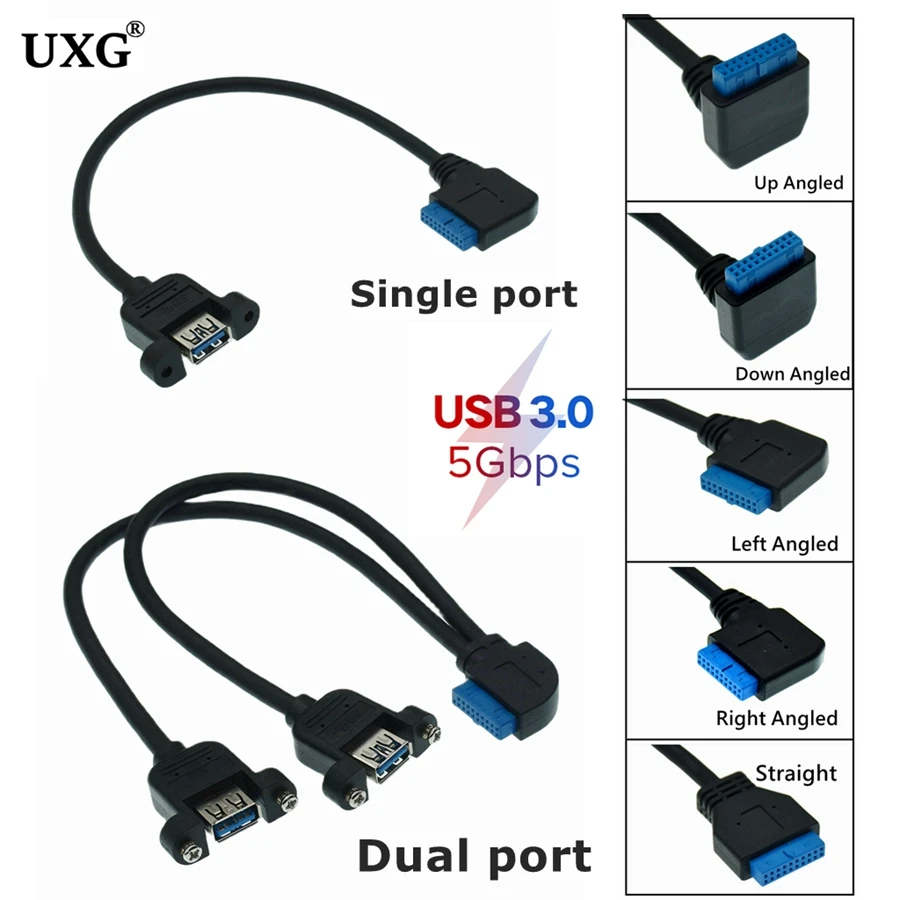 

1 шт. USB 3,0 с одним портом A, двойной гнездовой винтовой крепление для вверх, угловой разъем материнской платы, 20-контактный, 90 градусов, правый, левый, угловой, шнур