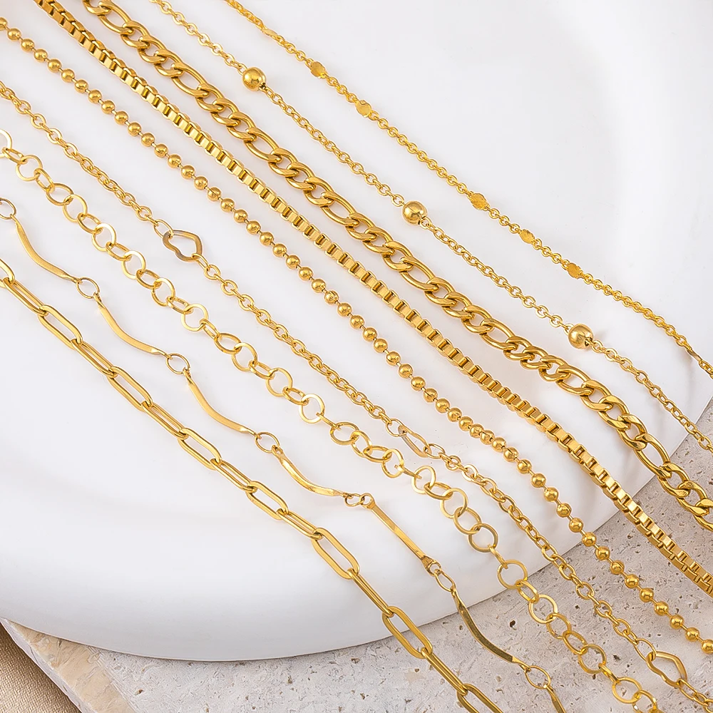 

1/2Meter Stainless Steel Gold Color Frame chains Beads Chains Stick chains for DIY Jewelry Making Bracelets Necklaces Findings