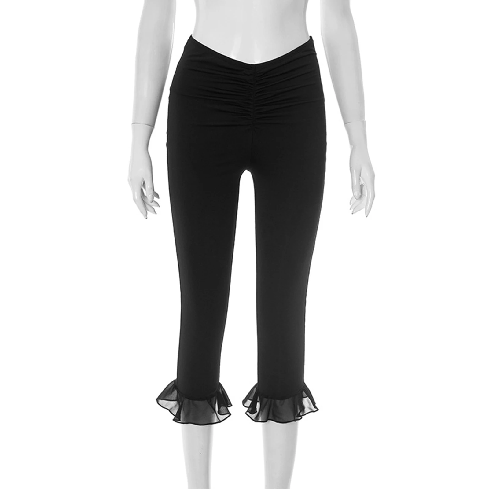 Buttery Soft Versatile Yoga Capri Pants for Women High Waisted Ruffle Leg Design Flattering V Shape Waist for Pilates Daily Wear