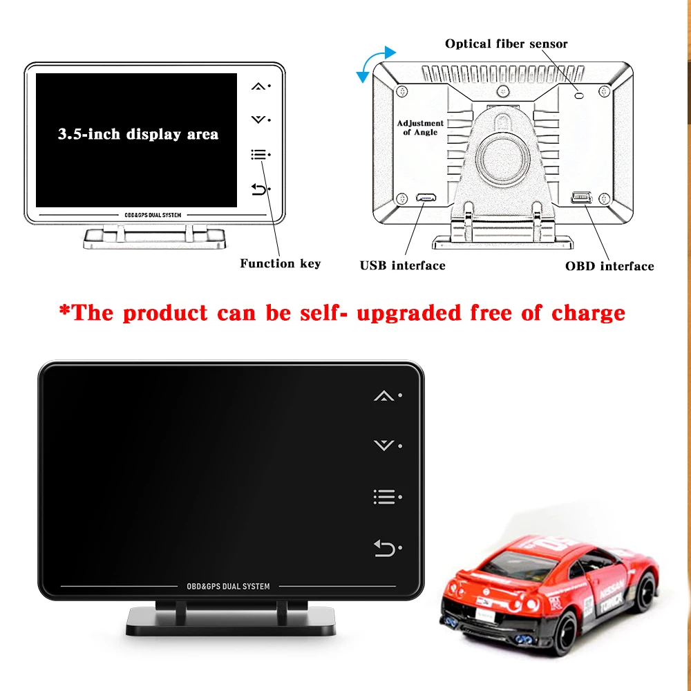 XS HUD Gauge Car Multi-function OBD+GPS Instrument Water Temperature Turbocharged Oil Pressure Oil Temperature Head-up Display