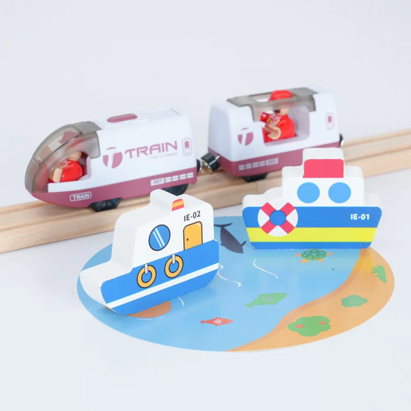 Toy Car Children\'s Wooden Box Small Train Combination Set Multi-Functional Scene Compatible Wooden Track Children\'s Gift PD74