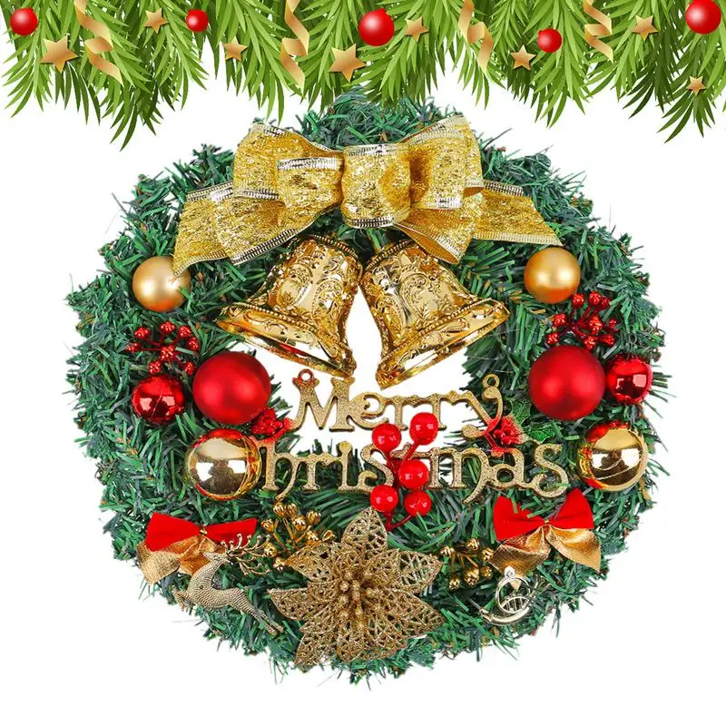 

Christmas Wreath Front Door Artificial Wreath Decoration With Double Bell Christmas Front Door Hangable Artificial Wreath For