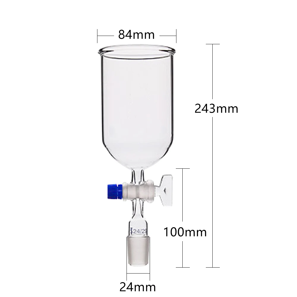 Embudo de vidrio cilíndrico de interfaz estándar (con pistón de vidrio) instrumento de experimento químico de 50-200 ml