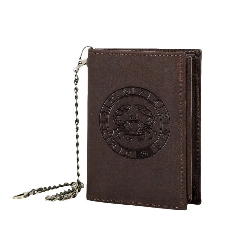 Anti-theft Brush Leather Crazy Horse Cowhide Vertical Twelve Zodiac Men's Wallet Female Men's Wallet Genuine Leather Men Wallets