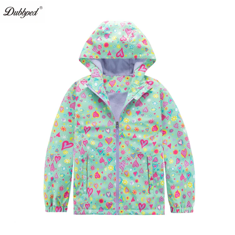 Dubbped Kids Girls Flower Purple Rain Jackets Waterproof Coat Lightweight Hooded Warm Lined Raincoats Reflective Windbreakers