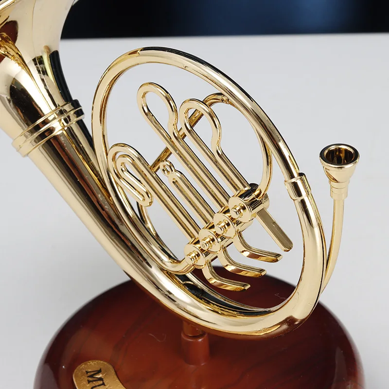 Rotating Music Box Saxophone Mini Musical Box Classical Art Decor Trumpet Horn Music Box Home Crafts Desktop Decor Birthday Gift