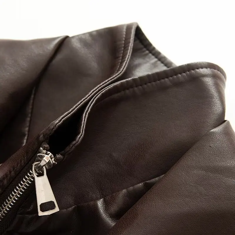 SHH Autumn New Women's American Wash Effect PU Leather Waist Cinching Slimming Fake Two-Piece Jacket Casual Commute Style