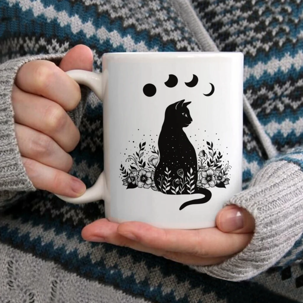 

Night Garden CatCoffee Mug Tea Cup 11oz Coffee Cup Funny Birthday Ceramic Mug Personalized Cup