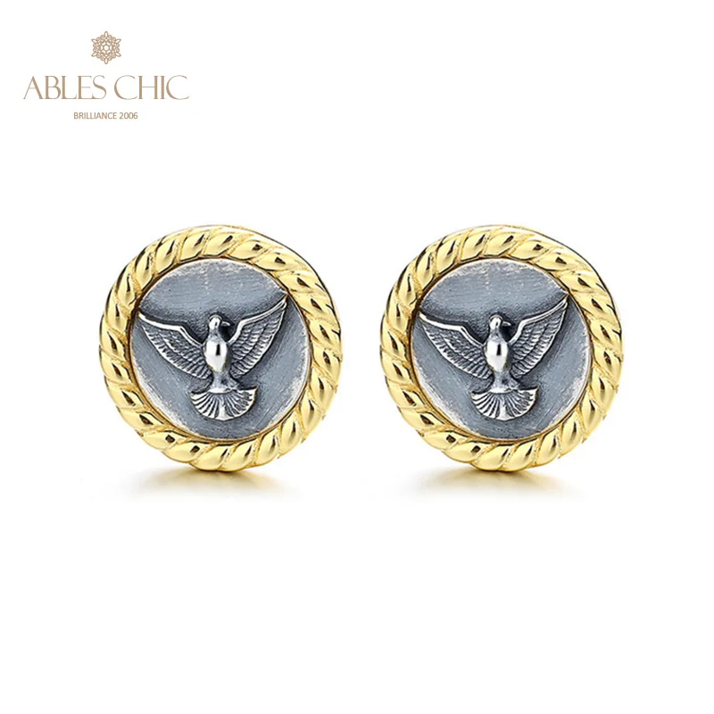 Ables Chic Sea Eagle Greek Coins Solid 925 Silver Roman Coin Stud Earrings E1022