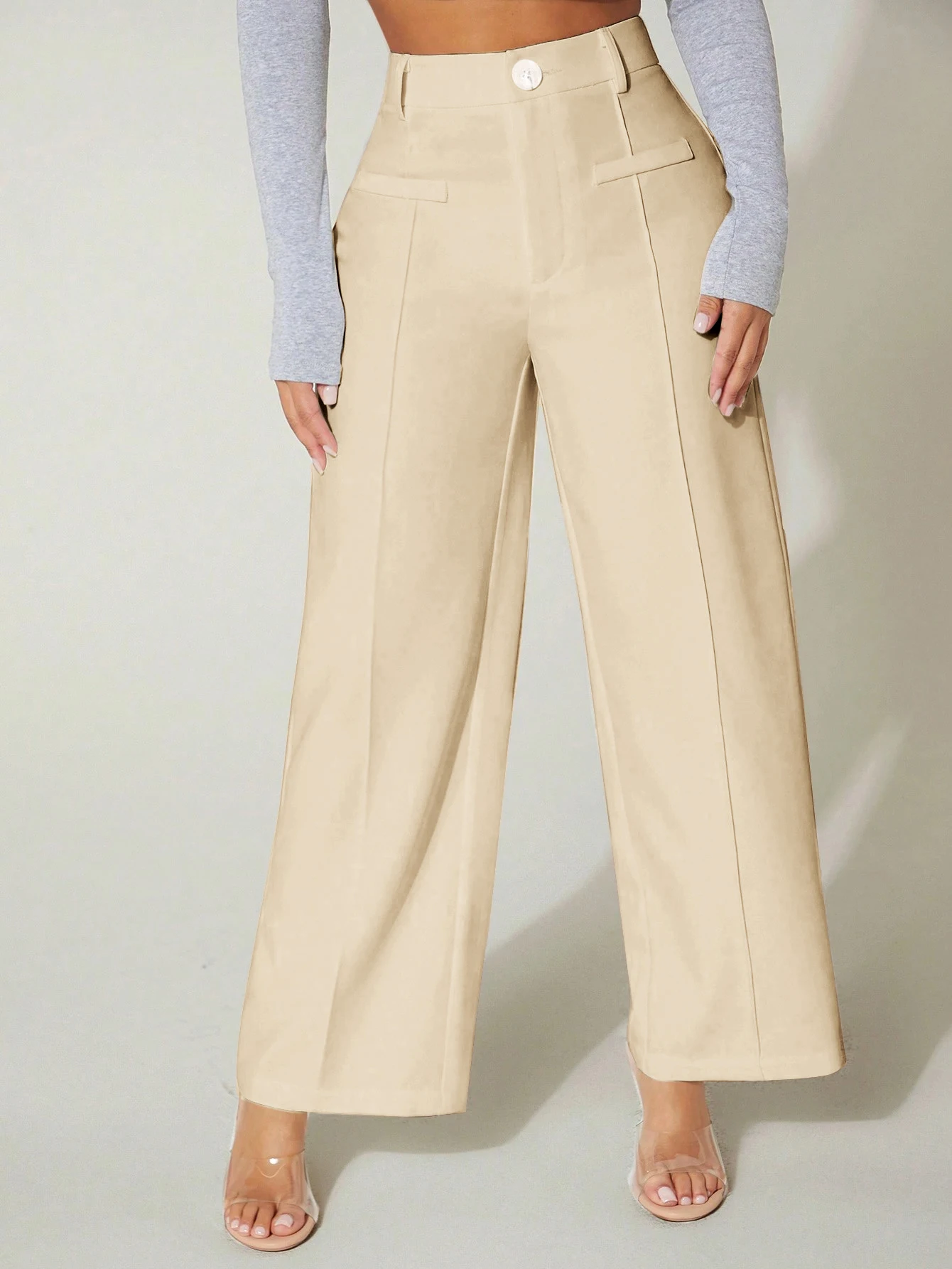 Women High Waist Wide Leg Pleated Pants Loose Straight Elegant Office Work Business Casual Trousers Bottoms