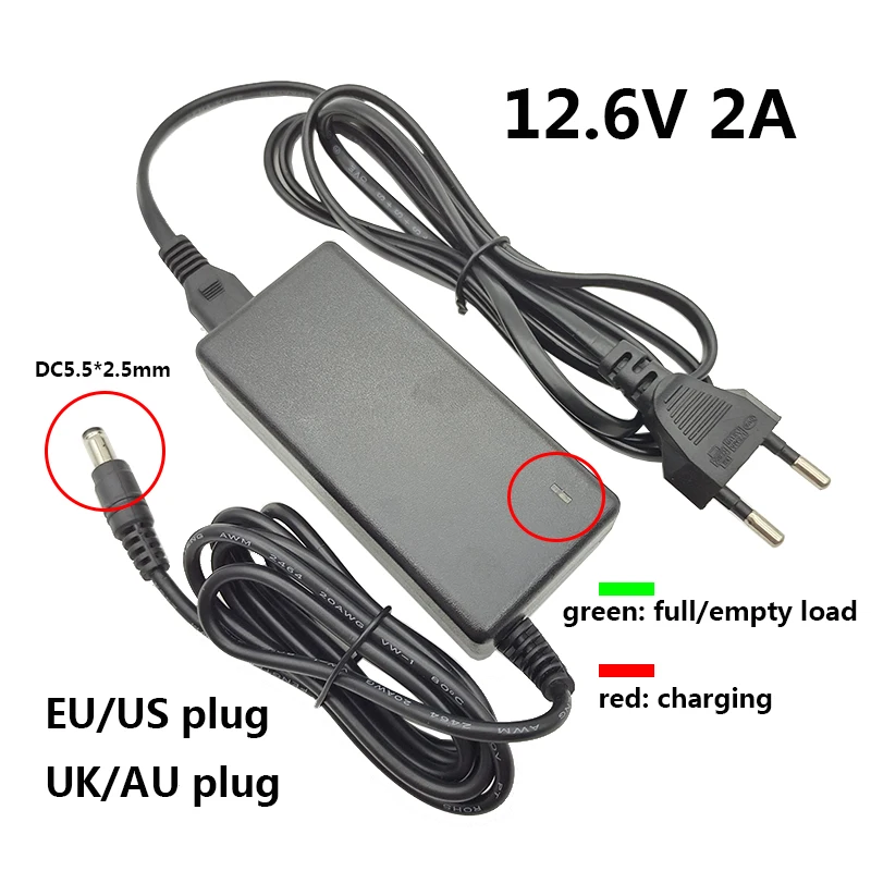 12.6V 2A 2000MA Power Supply 12.6V 12.6 Volt Battery Charger For 18650 Li-ion 3Series 12.6 V Charger 5.5*2.5mm UK AU EU US Plug
