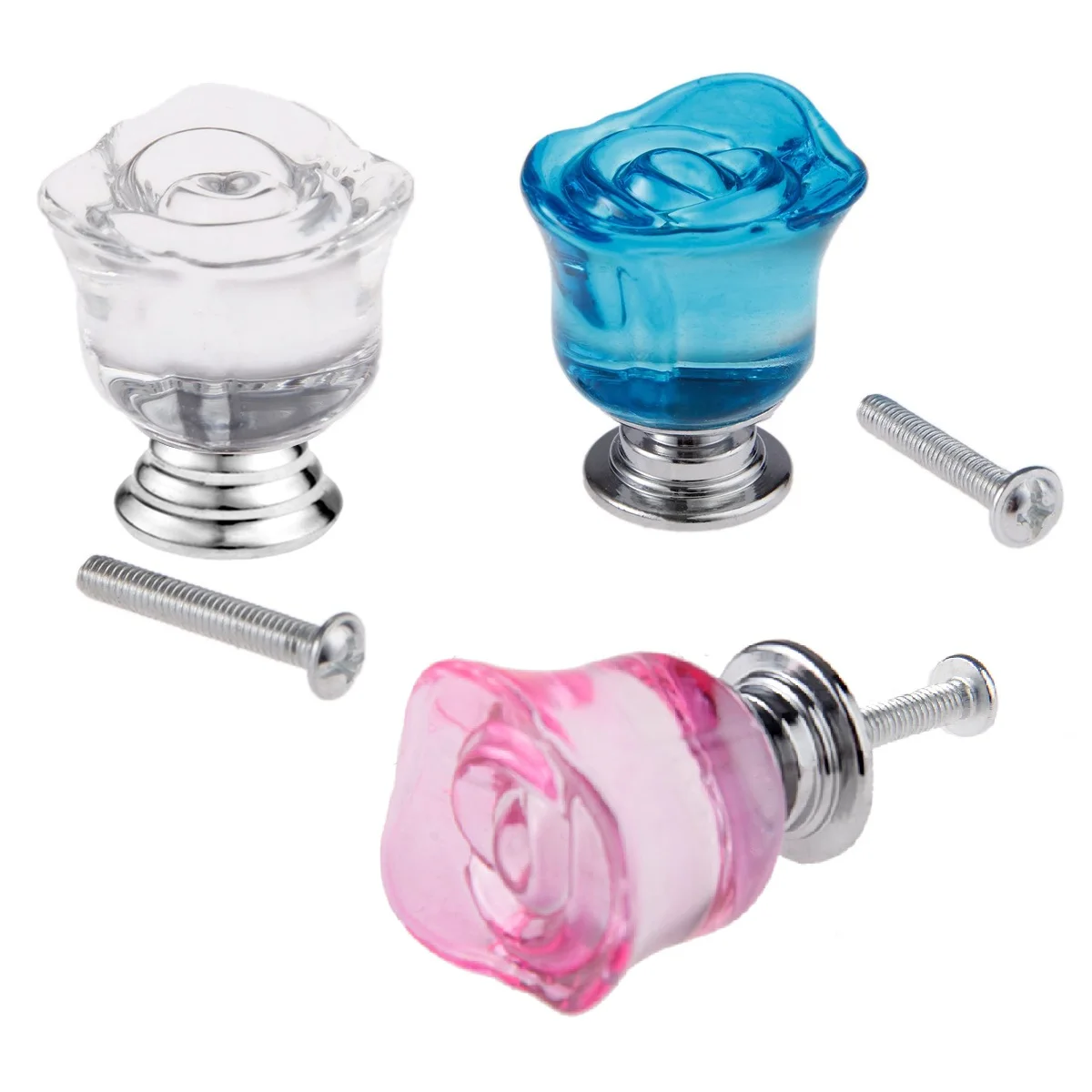 1Pc 30mm Crystal Rose Glass Clear Cabinet Knob Drawer Pulls Handle Kitchen Door Wardrobe Furniture Hardware Knobs and Handles