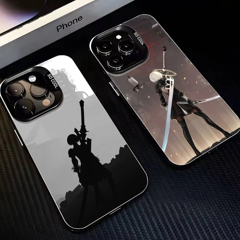 

game NieR Automata 2B Phone Case For iPhone 16,15,14,13,12,11,Mini,Pro,MAX Black Matte Shockproof Cover