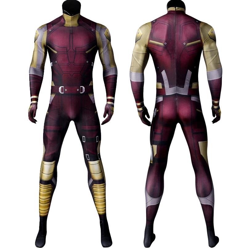 Adult Men Halloween Carnival Costume Daredevil Matt Murdock Cosplay Outfit Stretchy Bodysuit