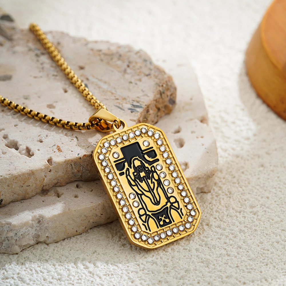 الذهب اللون قلادة للنساء الزركون عيد الميلاد مجوهرات ملونة هندسية ذات مغزى الشمس عاشق الفولاذ المقاوم للصدأ التارو القلائد