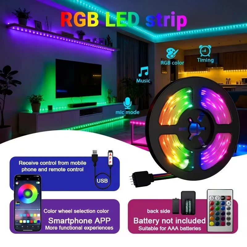 1M-40M RGB LED Strip Lights, Smart APP & Remote Controlled, Music Sync LED Lights with Dimming, Timing & Flash Modes