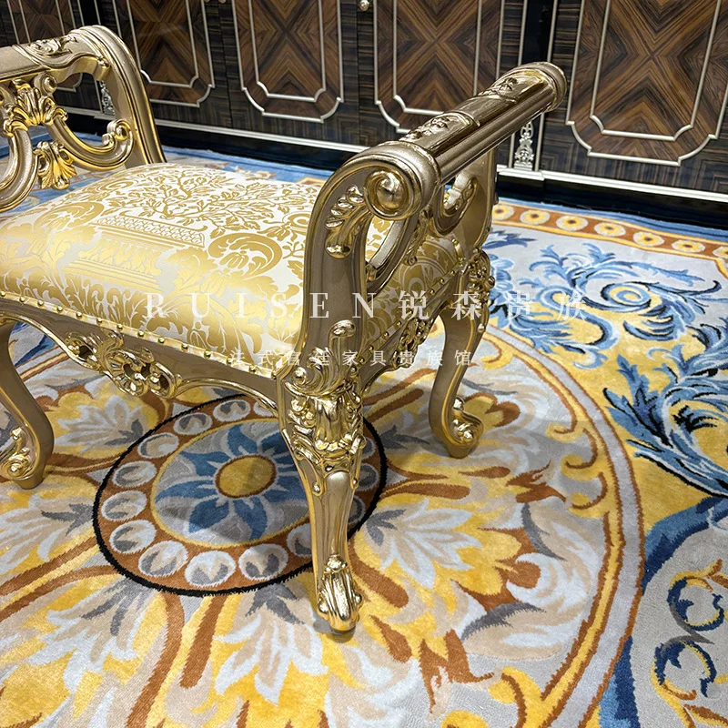 French embroidered pedal European solid wood shoe changing stool champagne