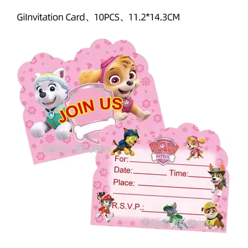 10 pezzi Paw Patrol biglietti d'invito festa di compleanno decorazione forniture carta tipo a pagina singola carte di carta per eventi ragazze ragazzi favori