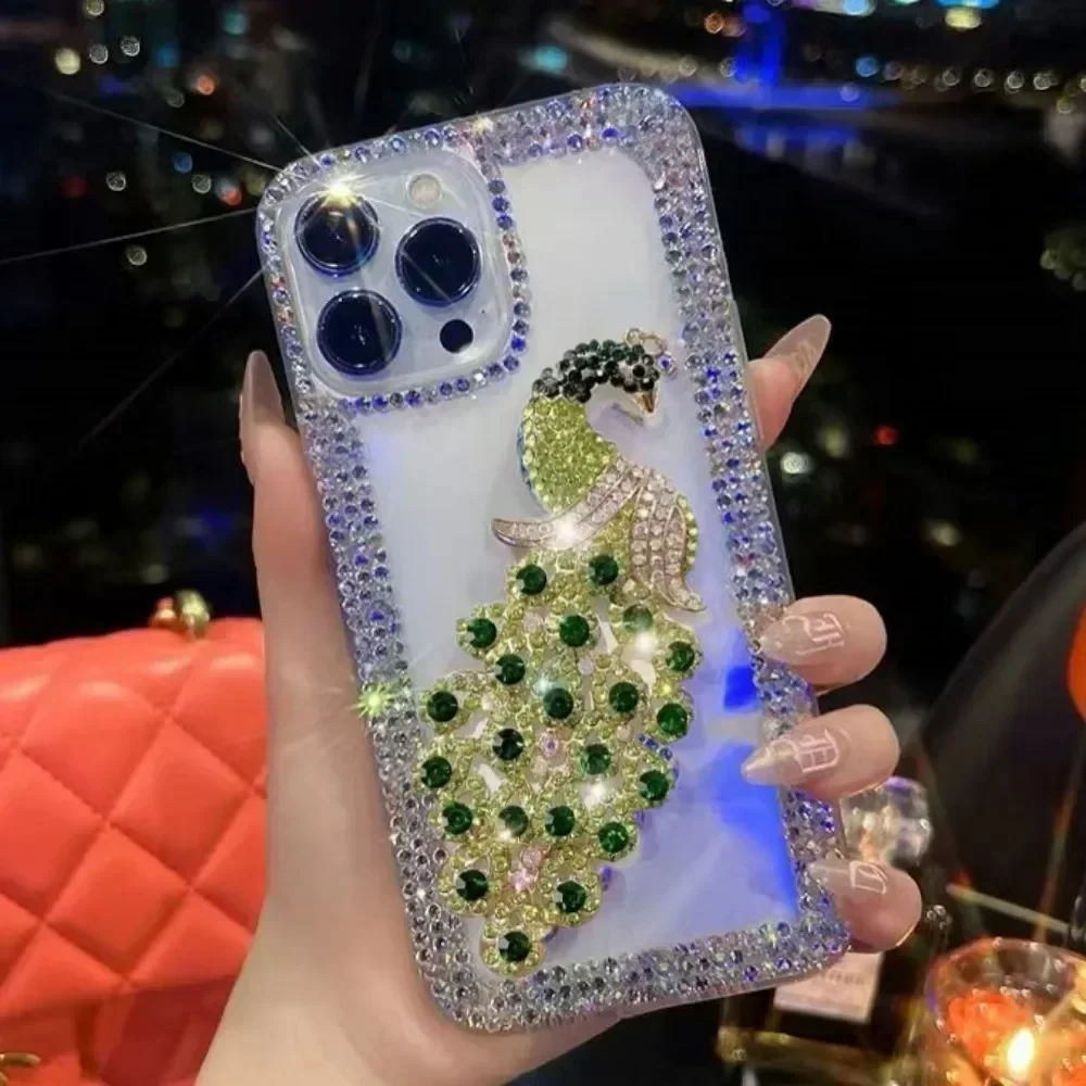 Bling Diamond Glitter Peacock Phone Case For Xiaomi Redmi 13 Note 13 Pro Note 14 Note11 Pro 12 Pro Rhinestone Cover Capa
