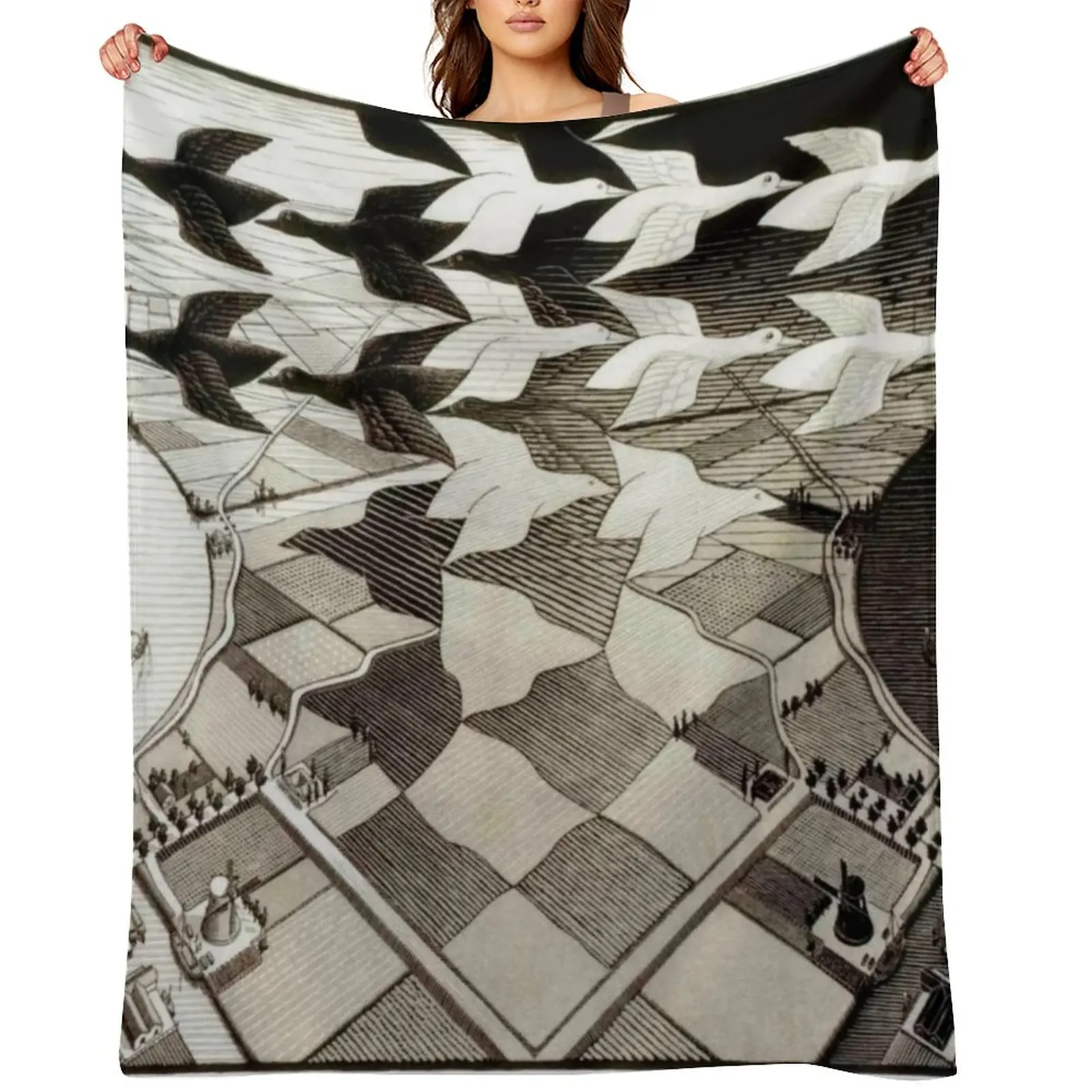 

Day and Night by Maurits Cornelis Escher Throw Blanket halloween Cute Plaid warm winter Extra Large Throw Blankets