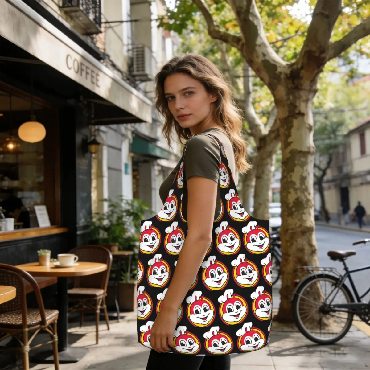 Jollibee Einkaufstasche aus Canvas, große Kapazität, Schultertasche, Einkaufstasche für Damen