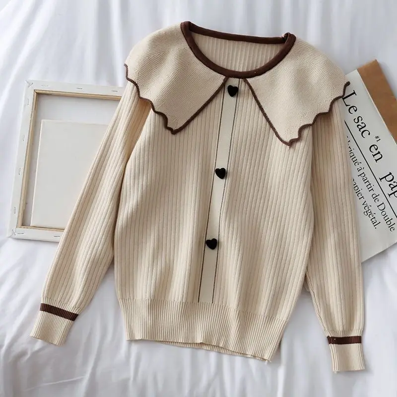 Spring Autumn New Doll Collar Long Sleeve Fashion Sweater Women High Street Casual Button Pullovers Elegant All-match Chic Tops