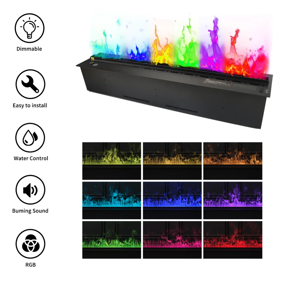 3D Atomized Fireplace With Colorful Flame ECO Decorative Customized Mist Intelligent Indoor Electric Water Vapor Fireplace