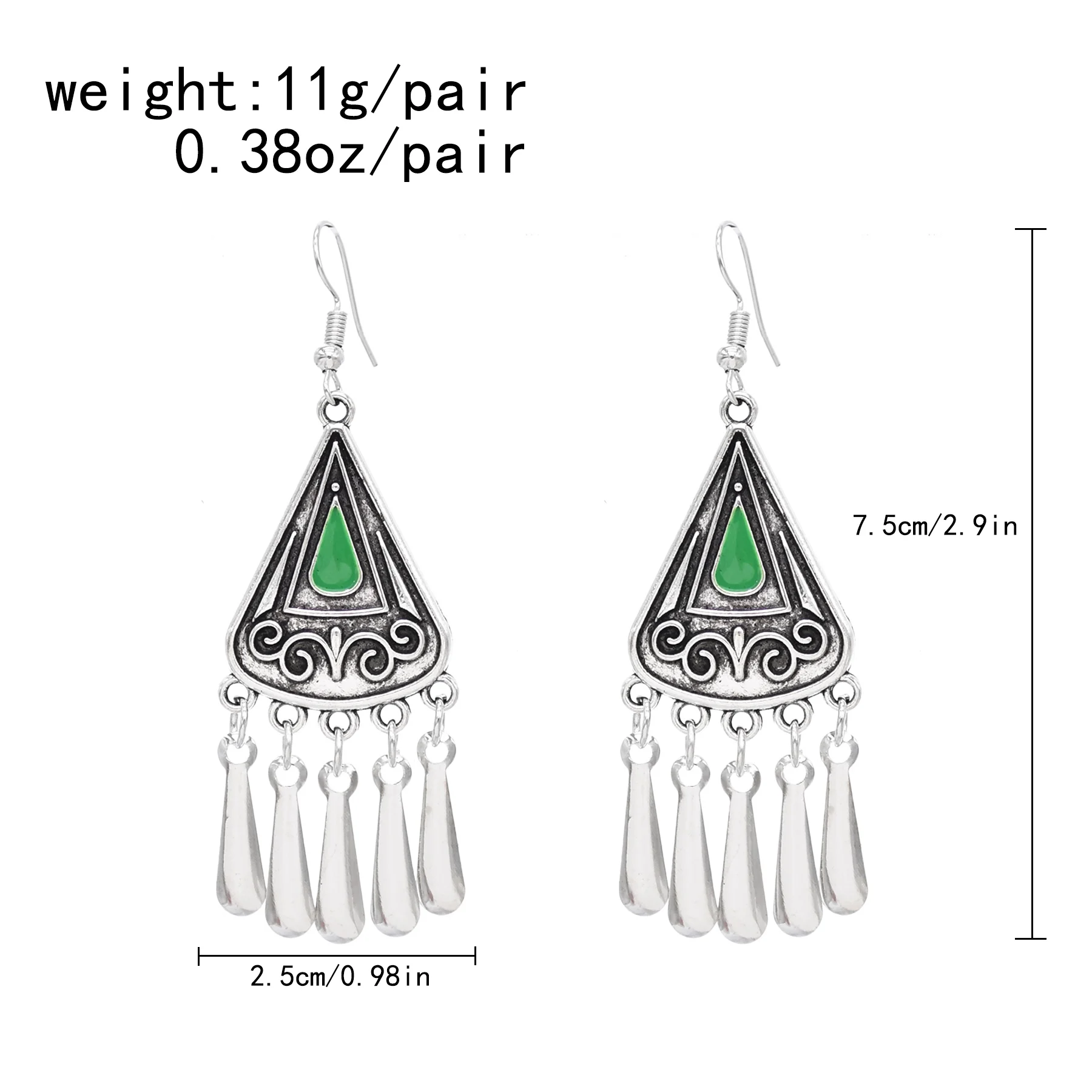 Silvery Bohemian Vintage Geometric Triangle Moon Pendant Earrings for Women Drop Tassel Charm Earrings India Jewelry Accessories