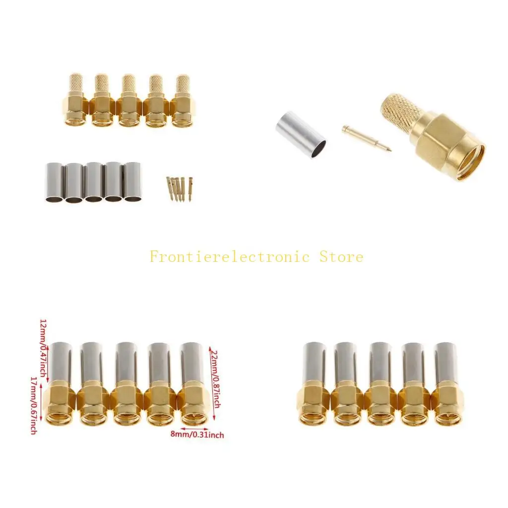 G8DB 5 Pcs SMA Male Plug RF Coaxial Connector Crimp For RG58 RG142 RG400 LMR195 RG223