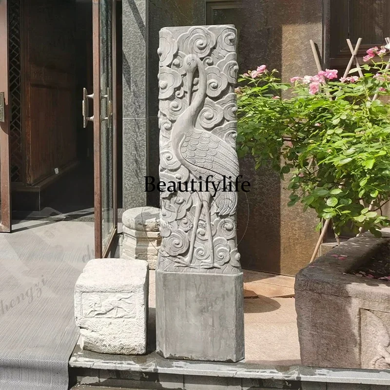 Stone carving auspicious cloud column antique, Chinese display, courtyard garden stone pillar ornament customization
