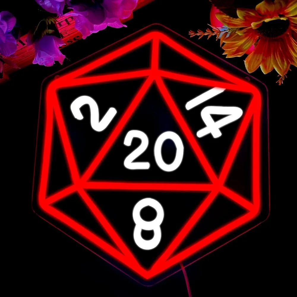 لعبة النرد الزنزانات والتنينات علامة النيون لغرفة النرد تحت عنوان الطاولة الألعاب ليلة ديكور النرد على شكل الإضاءة لغرف الألعاب #2