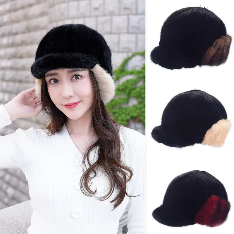 

New fashionable woolen ear-protecting baseball cap for women casual and warm velvet knight