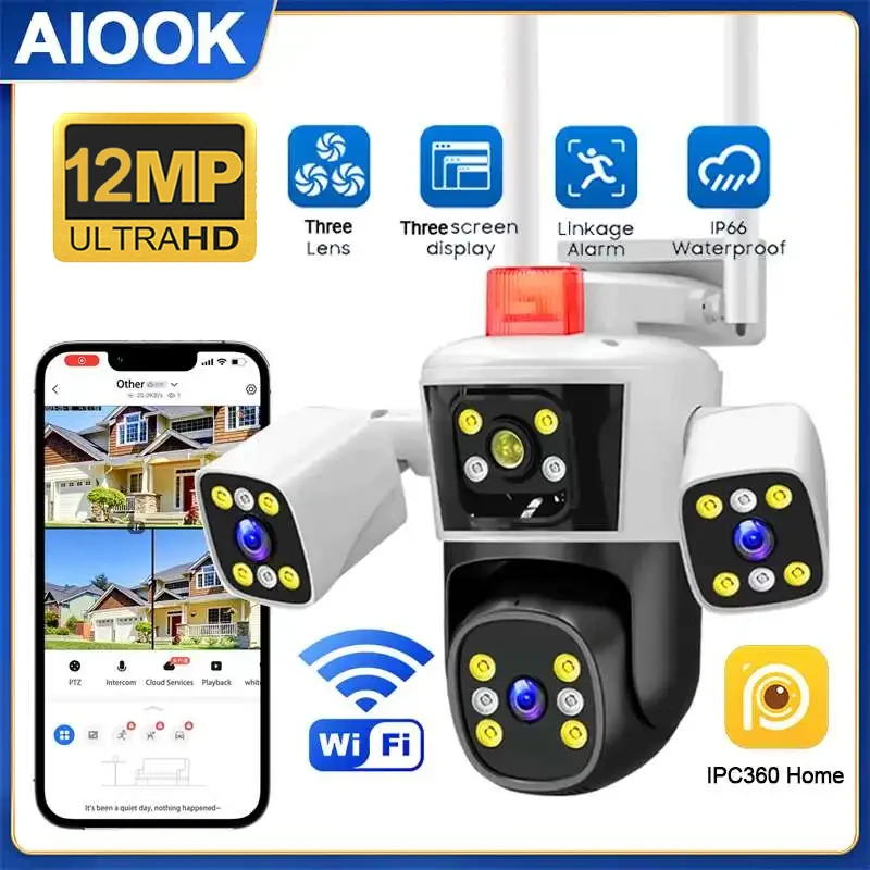 

AIOOK HD 12MP WIFI IP Camera Outdoor Waterproof Two-Way Intercom Night Vision Video Camera Mobile Tracking PTZ IP360 HOME CCTV