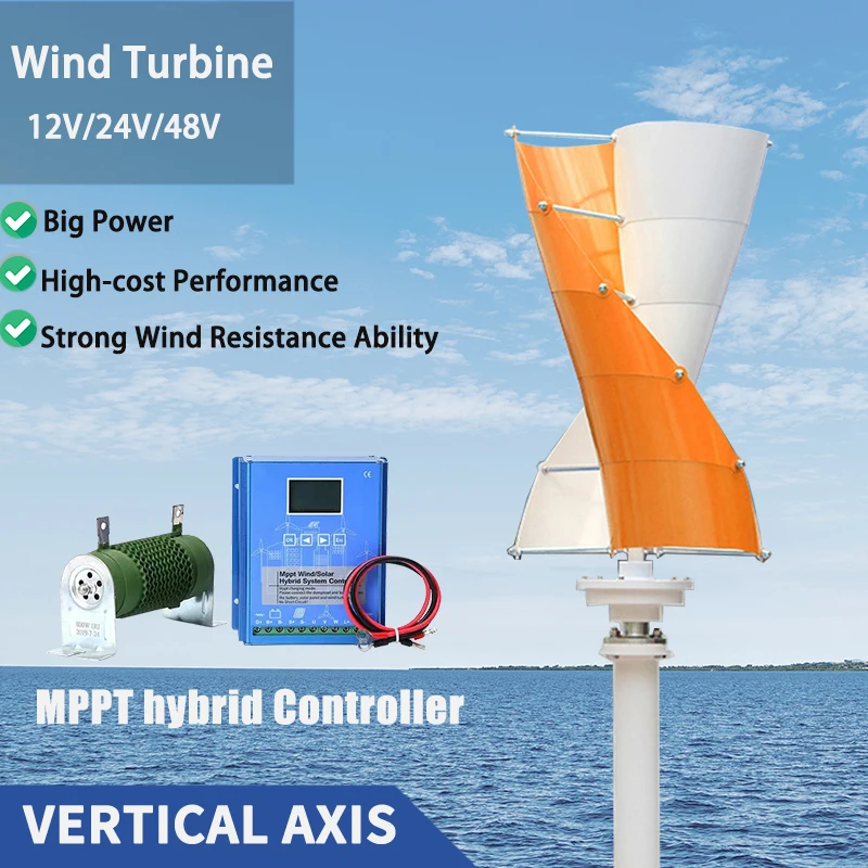 Wind Turbine 15KW Generator Axis Windmill Energy Sources 12v 24v 48v 15000w 10 Blades Mppt Charge Controller Off Grid Inverter