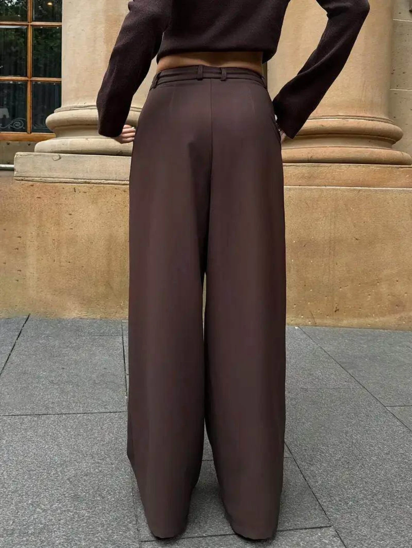 Women's High Waist Wrap Front Wide Leg Pants Cross Over Button Detail Full Length Casual Ladies Trousers