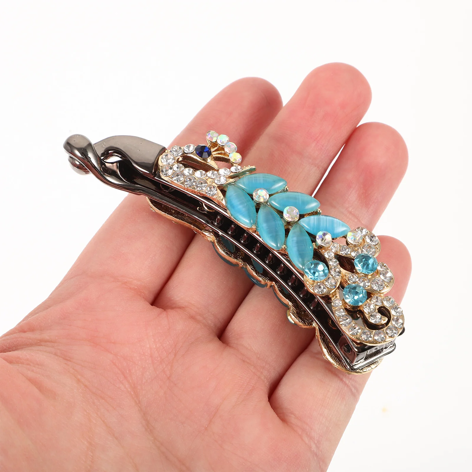 

Elegant Rhinestone Banana Clip Hair Accessory Sturdy Structure Cat Eyes Stone Sparkle Styling for Women Rhinestone Banana Clip